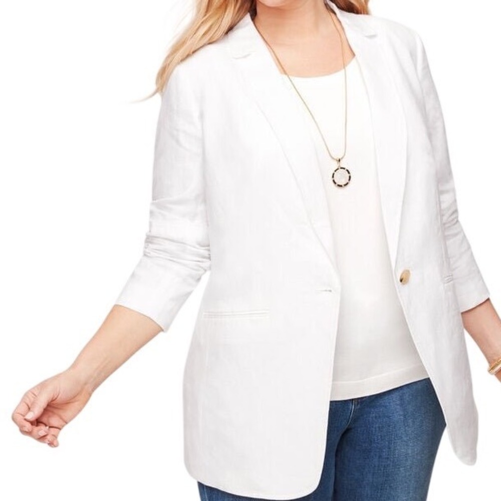 Talbots Womens Classic 100% Linen Single Button Blazer Jacket White Size 20W